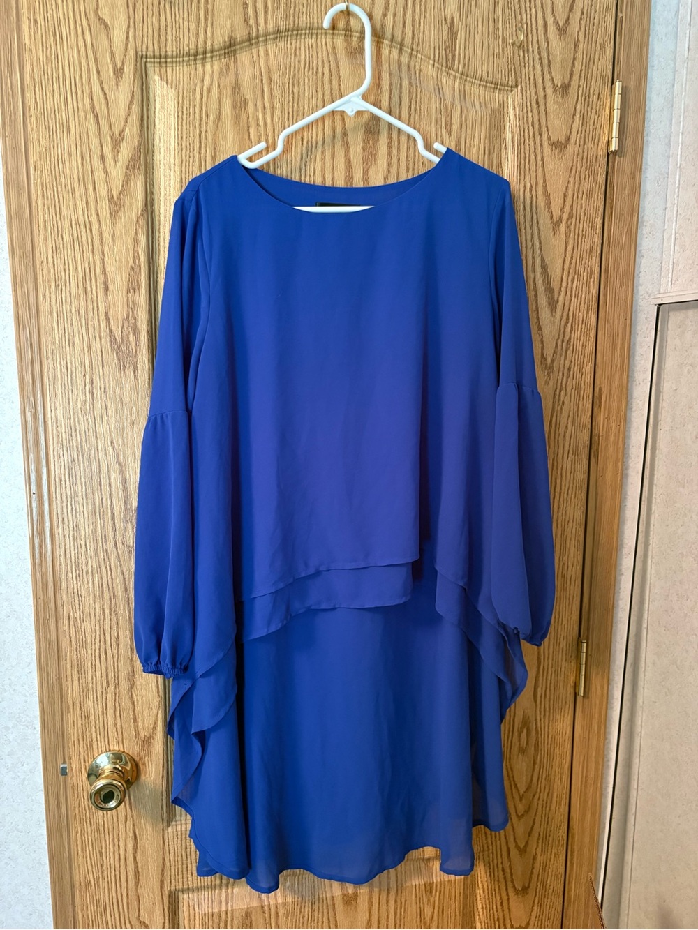 Elegant Women's Royal Blue Chiffon Tunic Top - the back is longer than the front